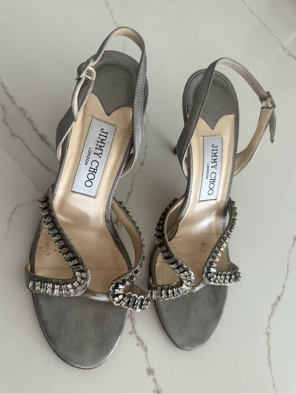 Jimmy Choo Metallic Silver Slingback Heels - Picture 6 of 13